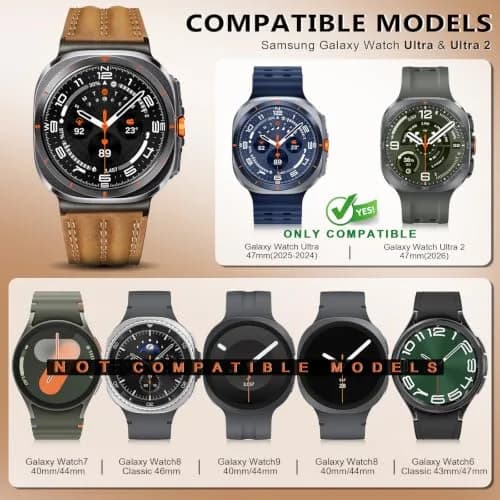 Tlselt Leather Band for Samsung Galaxy Watch Ultra 2/Ultra 47mm | Vintage Rugged Style, All-Day Comfort, Gift-Ready thumbnail 2
