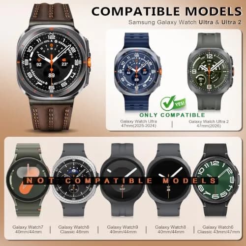 Tlselt Leather Band for Samsung Galaxy Watch Ultra 2/Ultra 47mm | Vintage Rugged Style, All-Day Comfort (70-120 chars) thumbnail 2