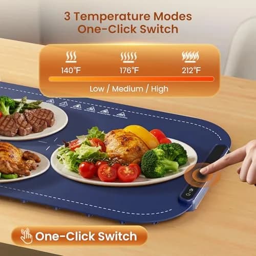 Kismile Food Warming Mat 3-Temp Blue | Rapid Full-Surface Heating & Portable thumbnail 4