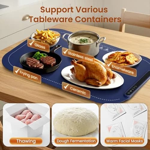Kismile Food Warming Mat 3-Temp Blue | Rapid Full-Surface Heating & Portable thumbnail 3