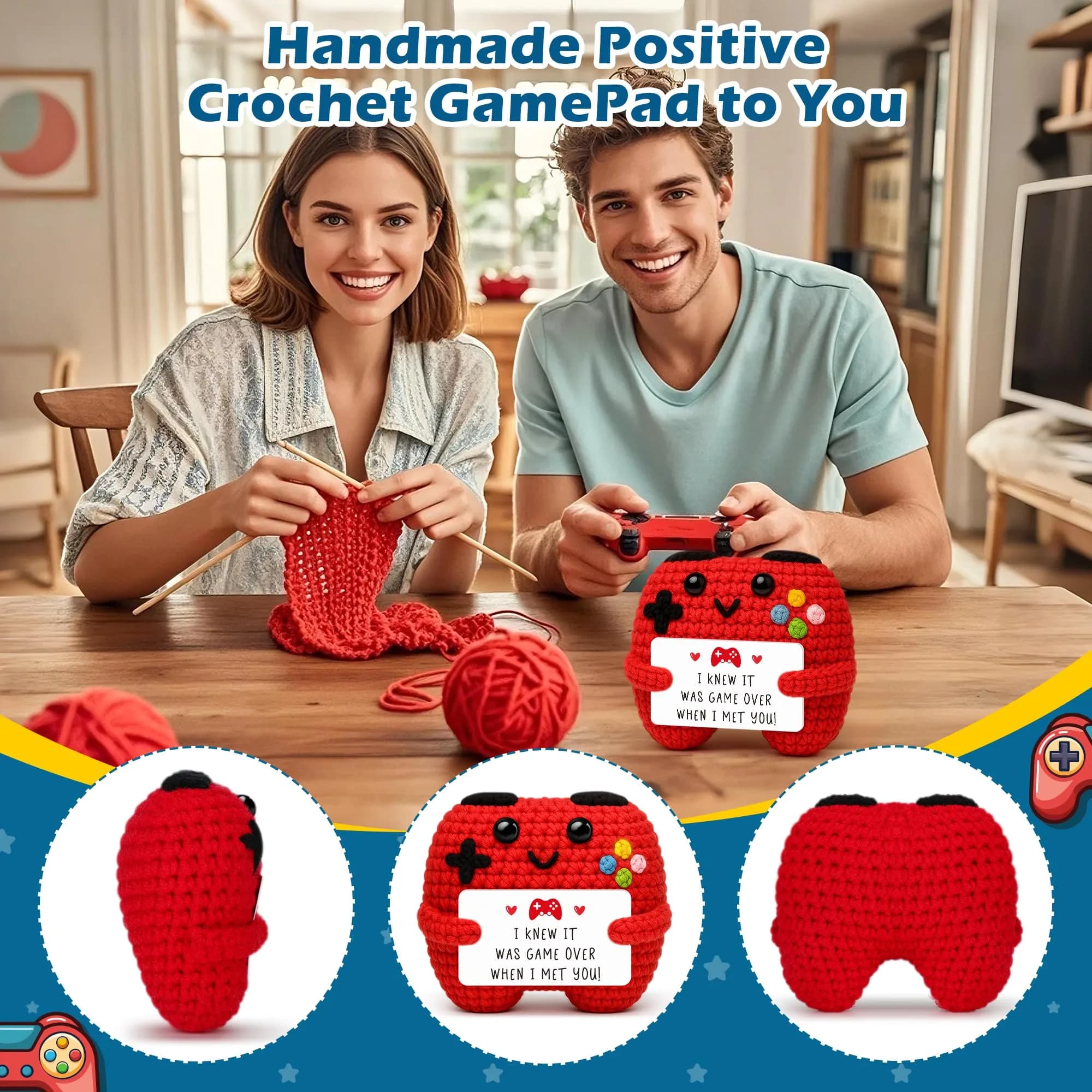 Busy Gaming Life Handmade Crochet Game Controller Red Small | Romantic Gift for Couples - view 3