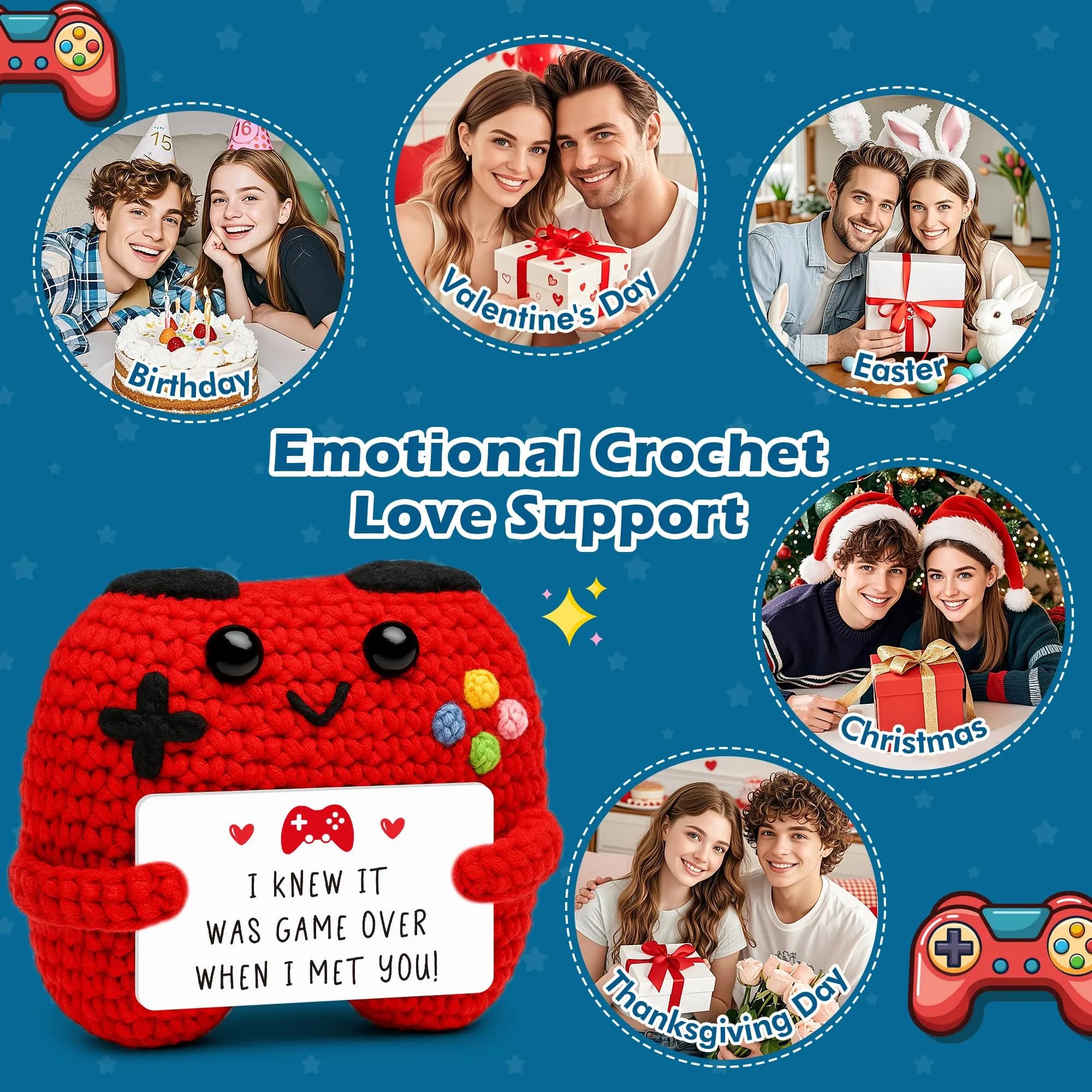 Busy Gaming Life Handmade Crochet Game Controller Red Small | Romantic Gift for Couples - view 5