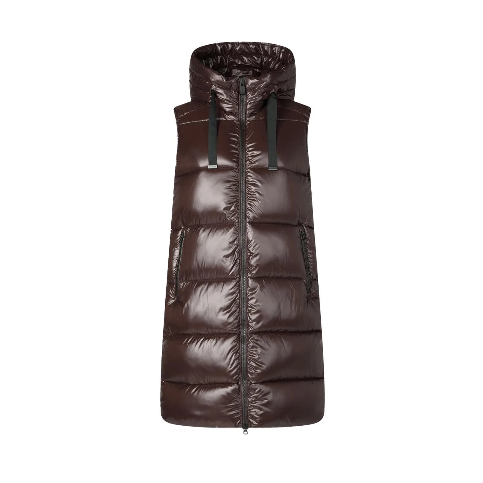 Save The Duck Iria Long Hooded Puffer Vest | Animal-Free Down Insulation, Windproof & Water-Repellent (70-120c) — Brown Black / Medium