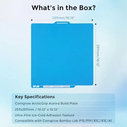 Comgrow ArcticGrip Aurora Build Plate 257x257mm | Frost Matte Blue Cold Print Surface for Bambu Lab A1/P1/X1 thumbnail 8