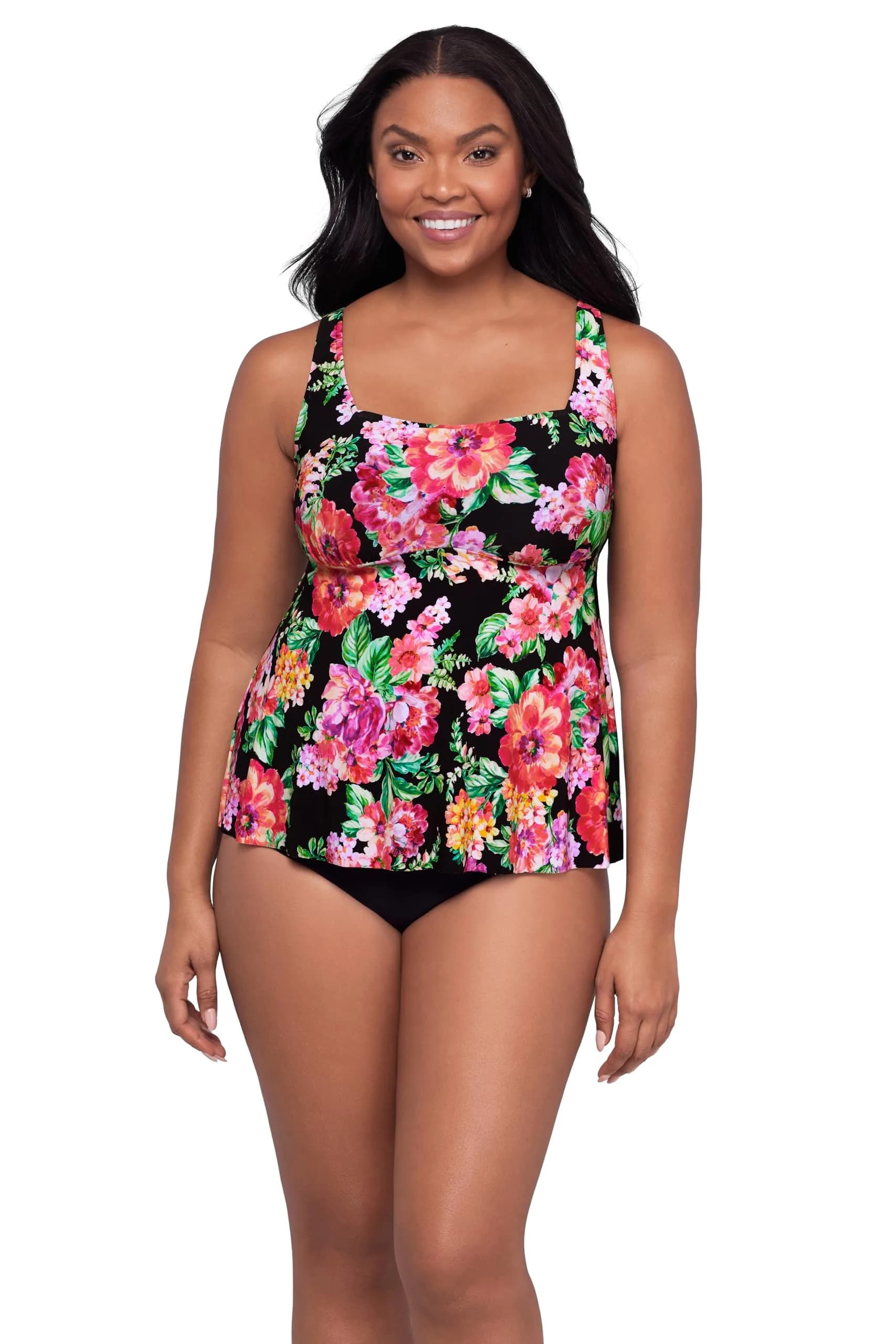 Trimshaper Womens Adjustable Maddie Swim Tankini Top with Built-in Bra Support and Back Closure, Desert Flora, Size 10 | Flattering Support