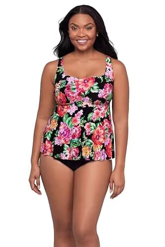 Trimshaper Womens Adjustable Maddie Swim Tankini Top with Built-in Bra Support and Back Closure, Desert Flora, Size 10 | Flattering Support thumbnail 1