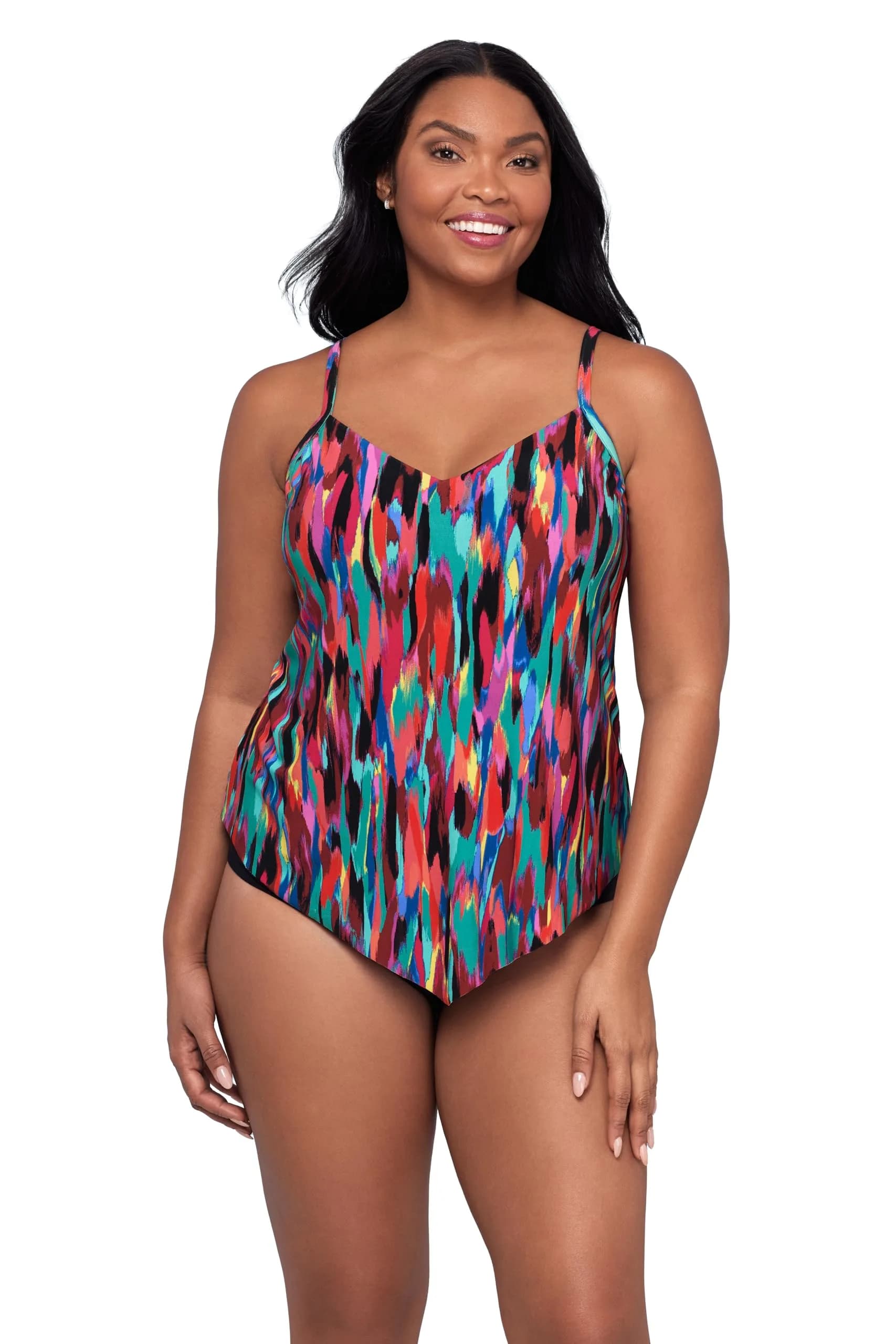 Trimshaper Womens Adjustable Hank Swim Tankini Top with Built-in Bra Support, Abstract Mosaic, 18 | Supportive, Stylish & Comfortable