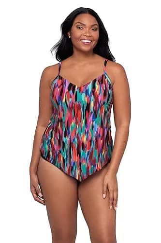 Trimshaper Womens Adjustable Hank Swim Tankini Top with Built-in Bra Support, Abstract Mosaic, 18 | Supportive, Stylish & Comfortable thumbnail 1