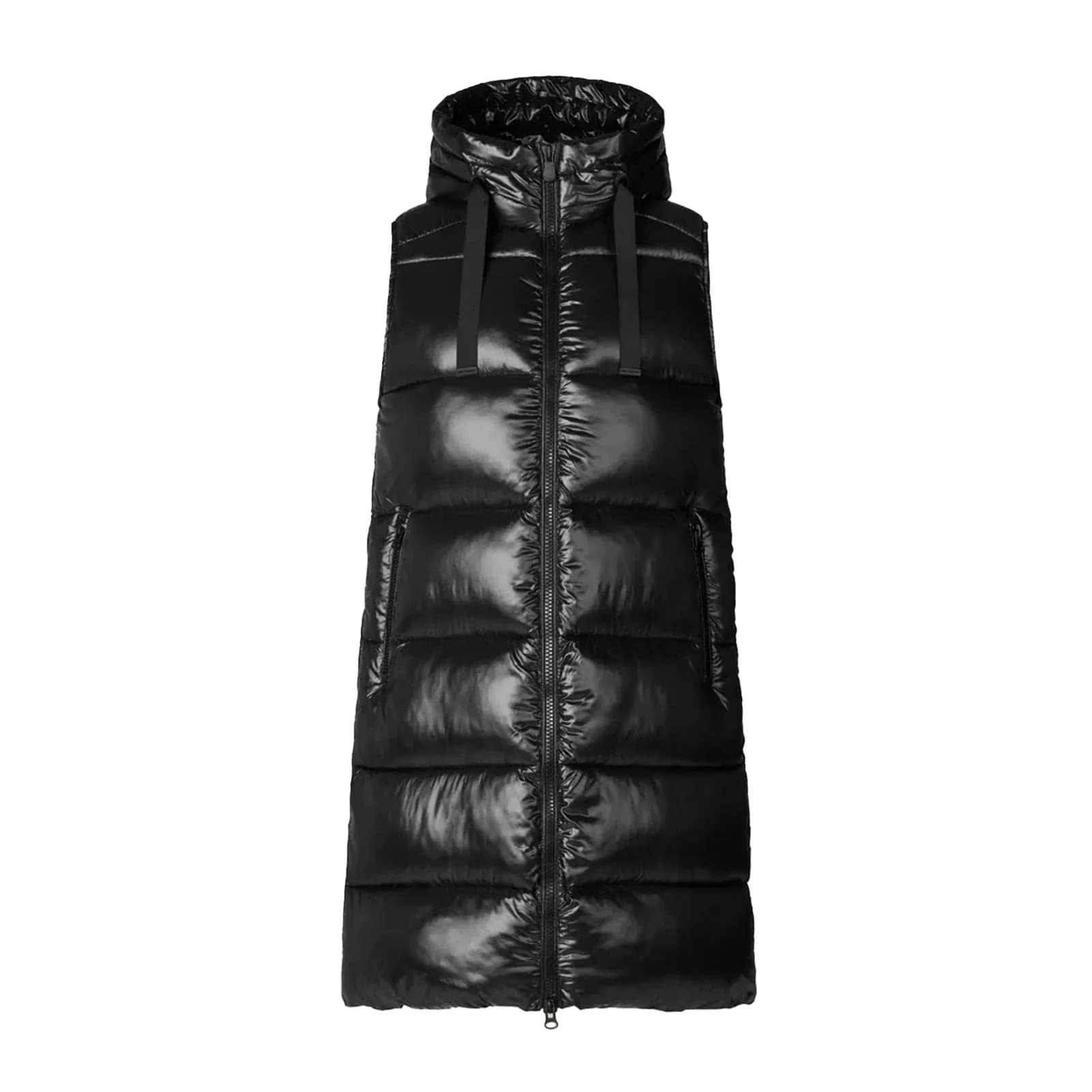 Save The Duck Iria Long Hooded Puffer Vest | Animal-Free Down Insulation, Windproof & Water-Repellent (70-120c) — Black / Medium-Large
