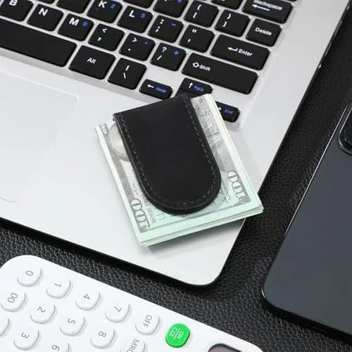 Hpmjz Slim Magnetic Money Clip Leather Business Card Holder for Men Black | Compact & Secure (70-120 chars) thumbnail 5