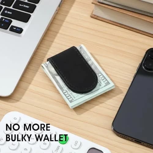 Hpmjz Slim Magnetic Money Clip Leather Business Card Holder for Men Black | Compact & Secure (70-120 chars) thumbnail 6
