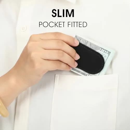 Hpmjz Slim Magnetic Money Clip Leather Business Card Holder for Men Black | Compact & Secure (70-120 chars) thumbnail 3