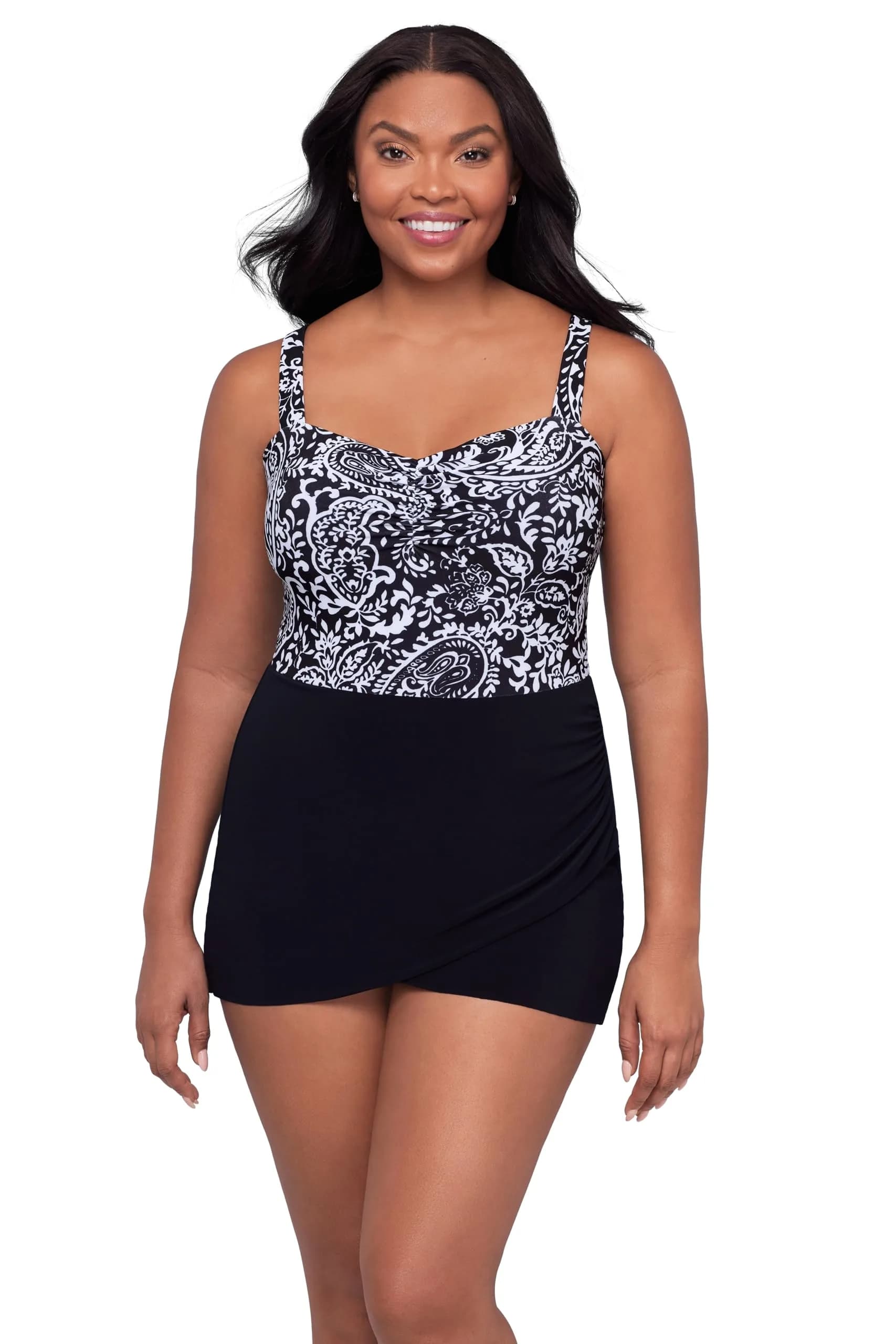 Trimshaper Womens Tummy Control Laura Swimdress with Sweetheart Neckline and Molded Cups | Boho Classic, Size 16
