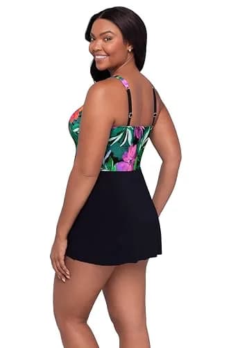 Trimshaper Tummy Control Laura Swimdress with Molded Cups & Sweetheart Neckline, Lush Paradise, Size 12 | Elegant & Supportive thumbnail 2
