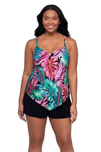 Trimshaper Womens Full Tummy Control Hank Swim Romper with Removable Cups and Adjustable Straps, Hot Tropic, 16 | Flattering Fit & Support thumbnail 1