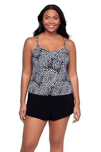 Trimshaper Womens Tummy Control Farrah Swim Romper with Built-in Bra and Adjustable Straps, Noir Blooms, 16 | Support & Style thumbnail 1