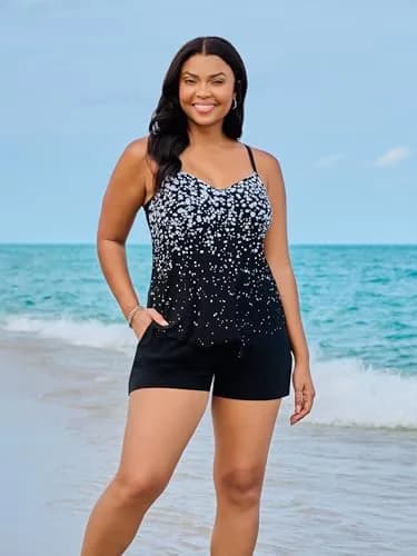 Trimshaper Womens Full Tummy Control Hank Swim Romper with Removable Cups and Adjustable Straps | Confetti Dot Ombre, Size 12 thumbnail 2