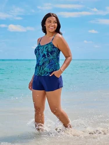 Trimshaper Tummy Control Swim Romper with Built-in Bra & Adjustable Straps | Fitted, Polyester-Spandex Blend, Tropical Tessellation, Size 16 thumbnail 2