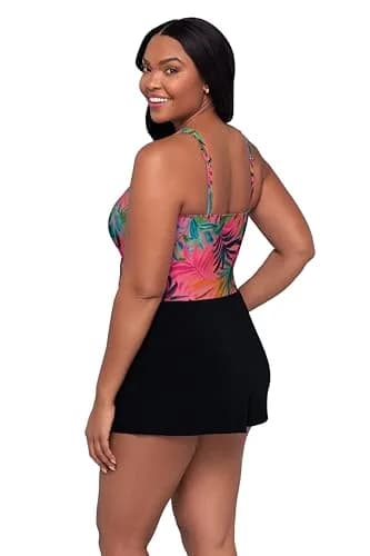 Trimshaper Womens Full Tummy Control Kim Swim Romper with Pockets and Built-in Bra | Amazonian Palms, Size 12, Full Support & Style thumbnail 2