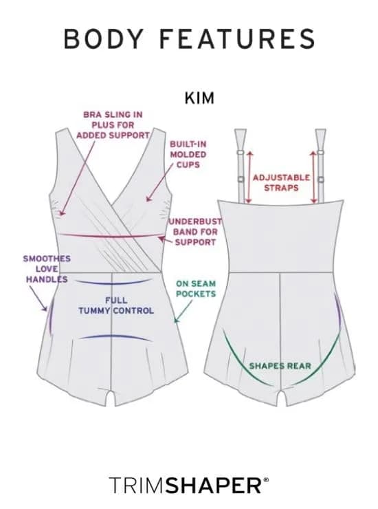 Trimshaper Womens Full Tummy Control Kim Swim Romper with Pockets and Built-in Bra | Amazonian Palms, Size 12, Full Support & Style thumbnail 3