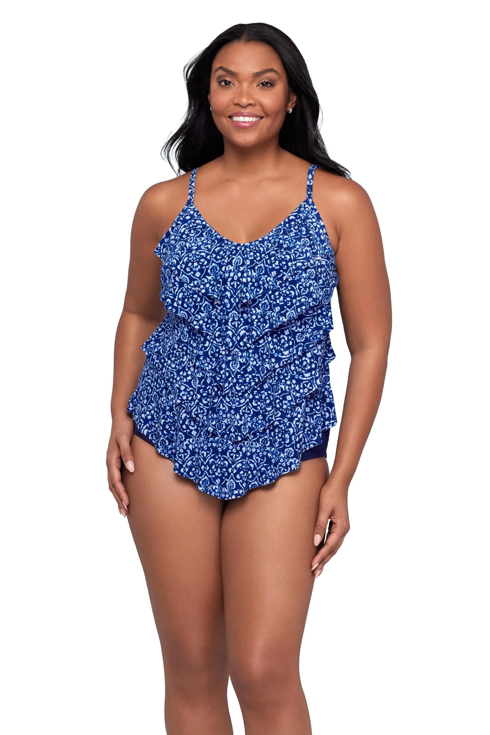 Trimshaper Womens Five Tiered Adjustable Rachel Swim Tankini Top with Molded Cups and Bra Support, Confetti Dot, 18 | Full Coverage & Support — 14
