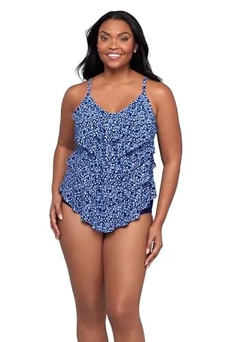 Trimshaper Womens Five Tiered Adjustable Rachel Swim Tankini Top with Molded Cups and Bra Support, 14 | Supportive, Adjustable, Full Coverage thumbnail 1
