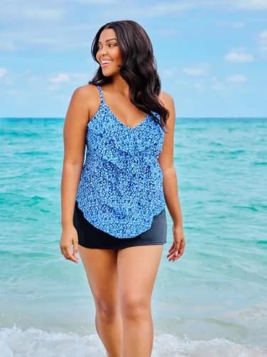 Trimshaper Womens Five Tiered Adjustable Rachel Swim Tankini Top with Molded Cups and Bra Support, 14 | Supportive, Adjustable, Full Coverage thumbnail 2