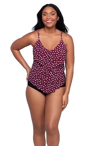 Trimshaper Womens Five Tiered Adjustable Rachel Swim Tankini Top with Molded Cups and Bra Support, Confetti Dot, 14 | Full Support & Style thumbnail 1