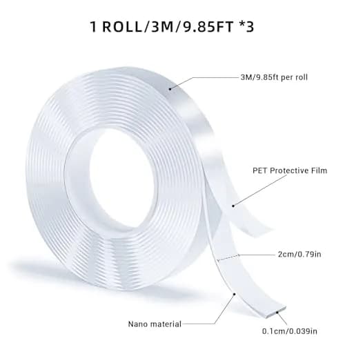 SUTOUG Double Sided Tape 9.85 ft (3 rolls, 29.5 ft total) | Strong Nano Adhesive for Home & Office thumbnail 2