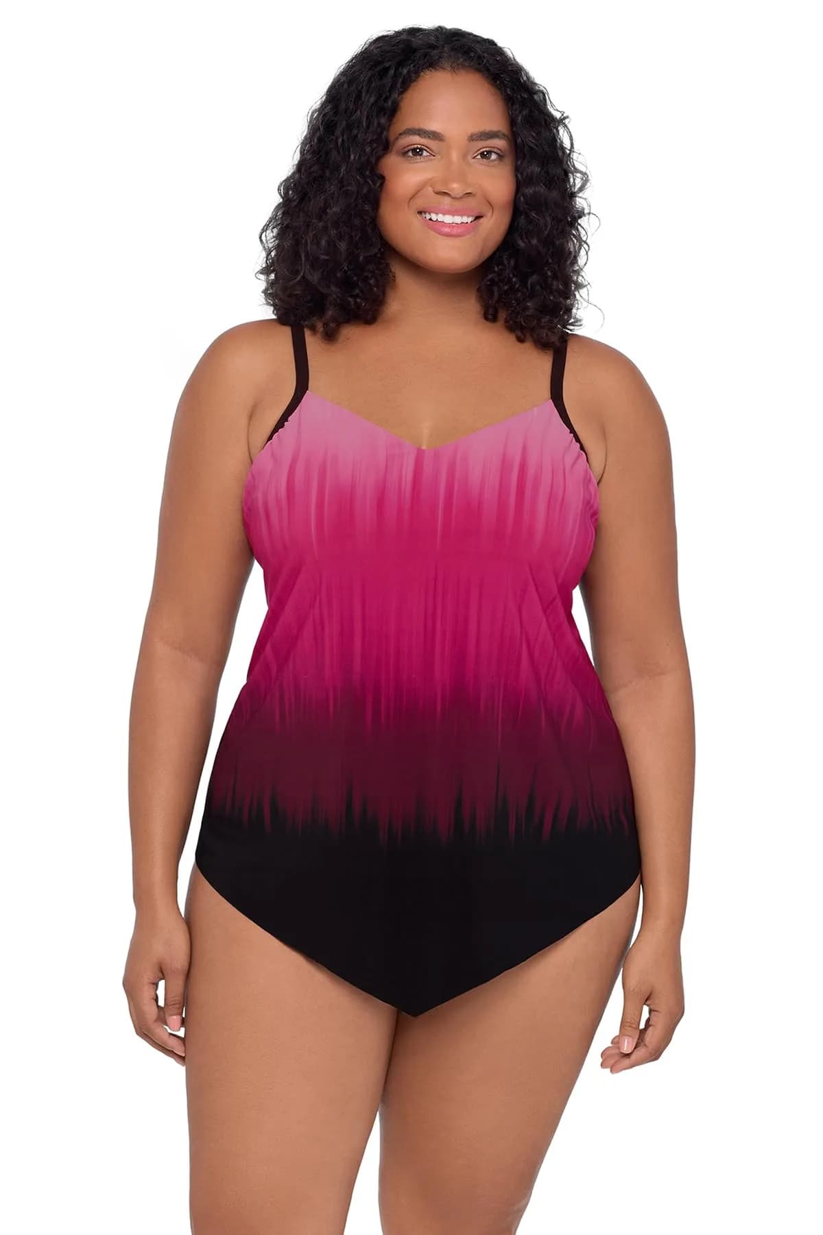 Trimshaper Womens Adjustable Hank Swim Tankini Top with Built-in Bra Support | Rose Ombre, Size 16W