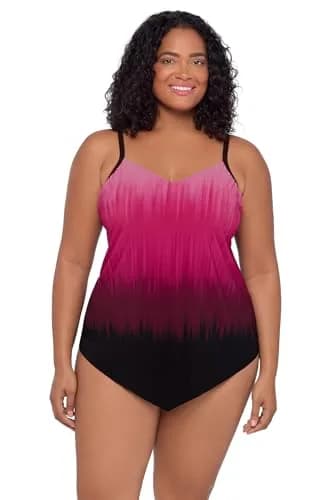 Trimshaper Womens Adjustable Hank Swim Tankini Top with Built-in Bra Support | Rose Ombre, Size 16W thumbnail 1