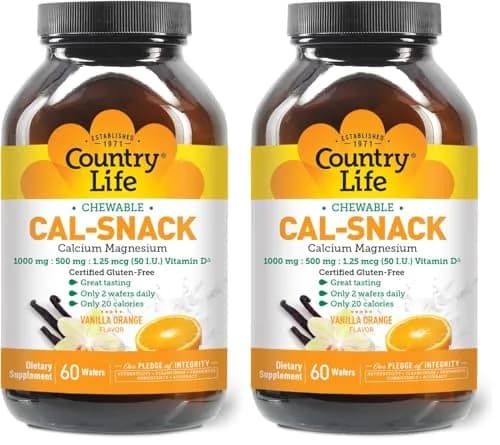 Country Life Cal-Snack Chewable Calcium Magnesium with Vitamin D 60 Wafers Vanilla Orange | Dairy-Free, Vegan, Gluten-Free thumbnail 1