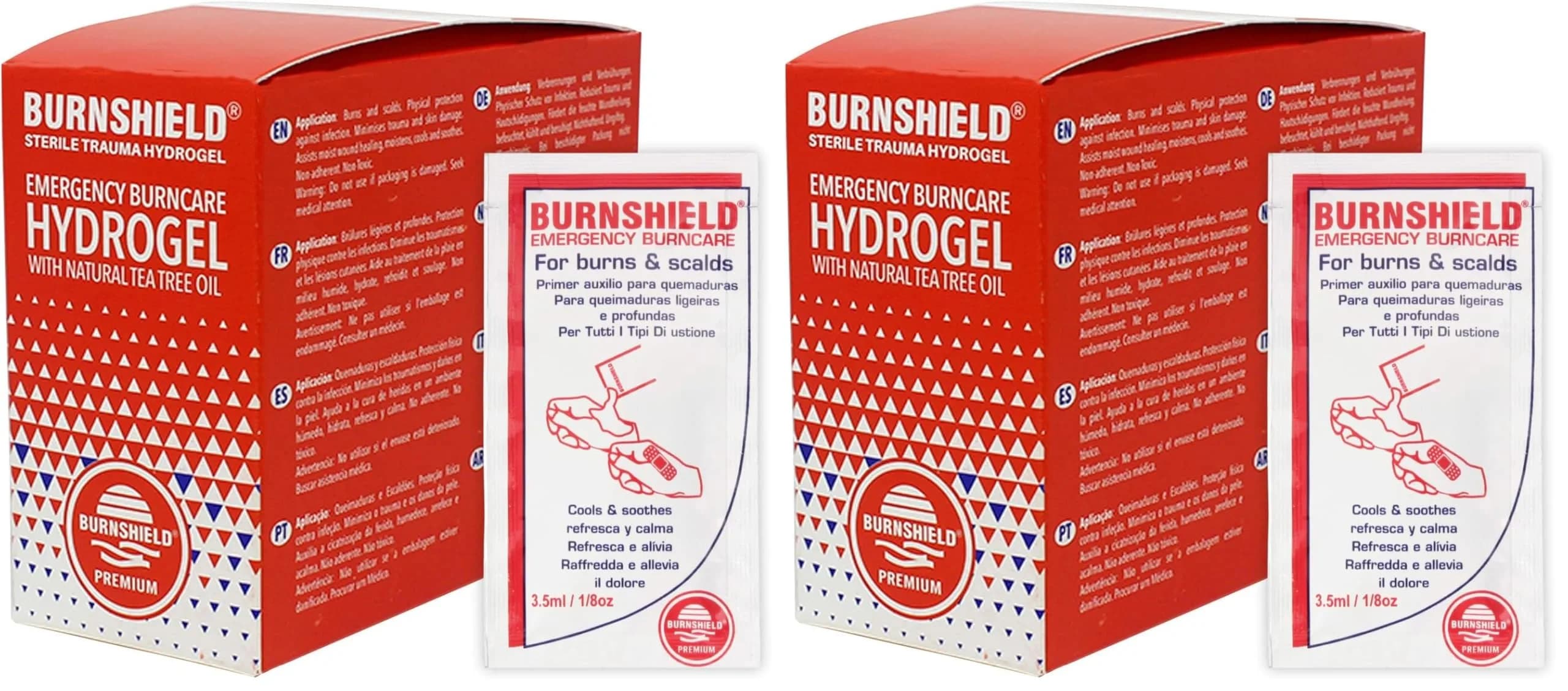 Burnshield First Aid Burn Relief Hydrogel Sachets, 25 Count (Pack of 2) | Immediate Burn Relief with Tea-Tree Oil — gel