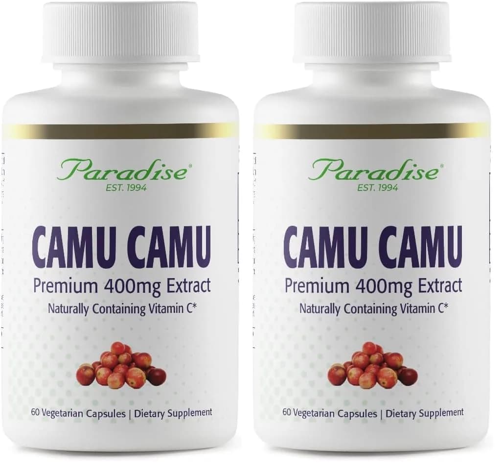 Paradise Herbs Organic Camu Camu Extract 400 mg | Rich in Vitamin C, Vegan, Gluten Free, 60 Capsules (Pack of 2) — No Color