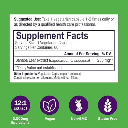 Paradise Herbs Banaba Leaf 12:1 Extract 250 mg | Vegan, Gluten-Free, Non-GMO Capsules thumbnail 6