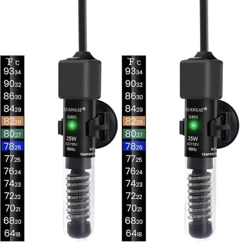 AQUANEAT 25W Betta Fish Tank Heater, Preset 78°F Mini Submersible Aquarium Heater (Pack of 2, Black) thumbnail 1