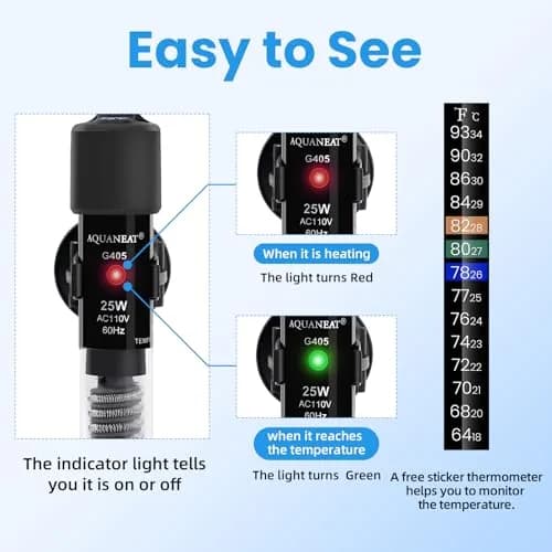 AQUANEAT 25W Betta Fish Tank Heater, Preset 78°F Mini Submersible Aquarium Heater (Pack of 2, Black) thumbnail 3