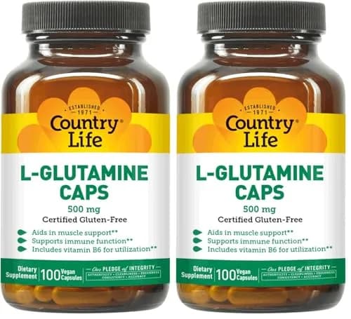 Country Life L-Glutamine 500 mg with B6 | Supports Muscle Recovery & Gut Health (100 Capsules Pack of 2) thumbnail 1