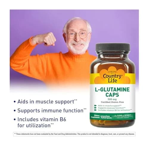 Country Life L-Glutamine 500 mg with B6 | Supports Muscle Recovery & Gut Health (100 Capsules Pack of 2) thumbnail 2
