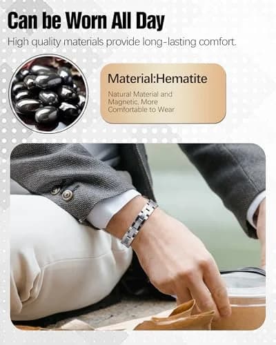 Jecanori Ultra Strength Magnetic Bracelet for Men, 25.5cm (10in) | Genuine Hematite & Neodymium Magnets thumbnail 2