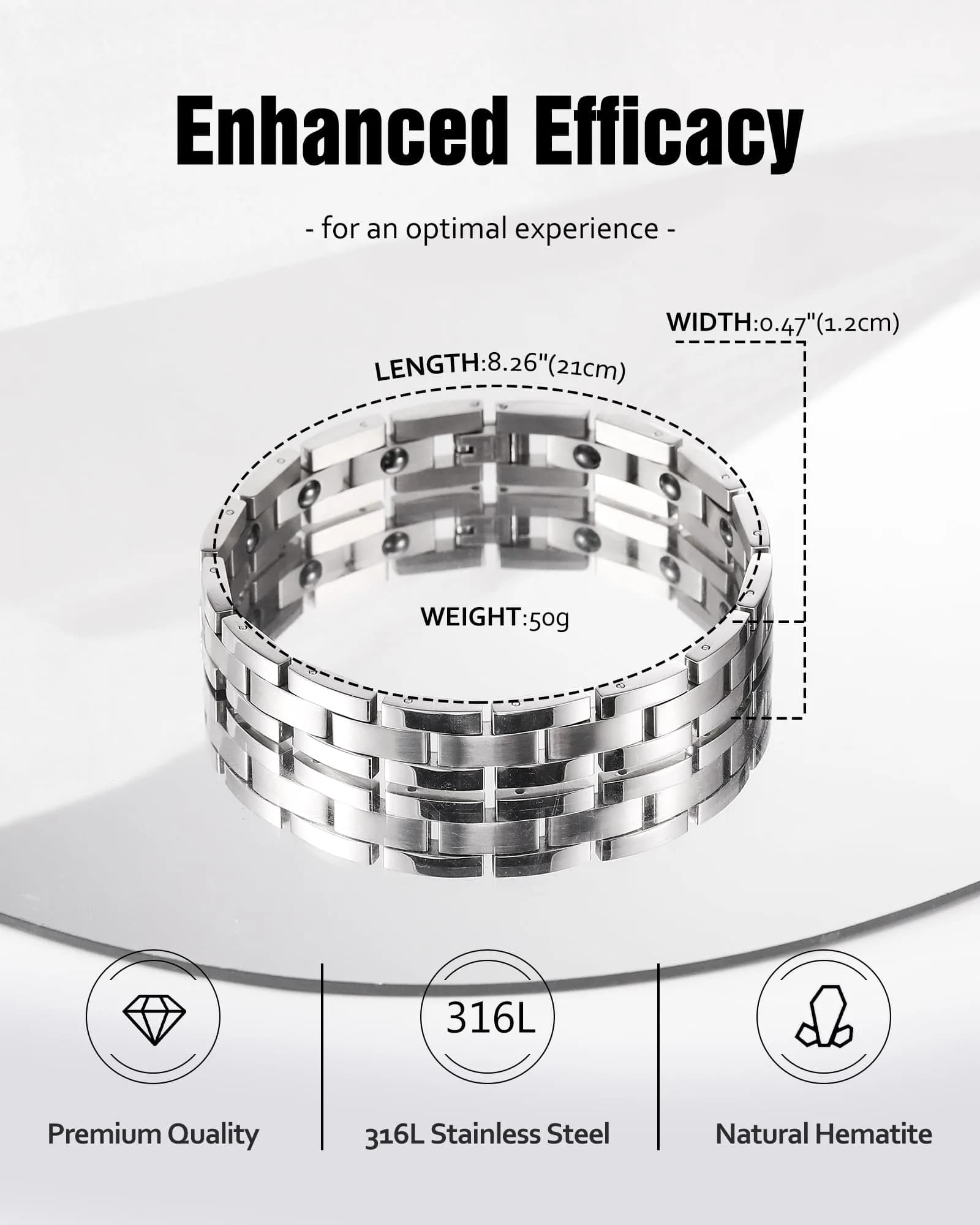 Jecanori Ultra Strength Magnetic Bracelet for Men, 25.5cm (10in) | Genuine Hematite & Neodymium Magnets - view 3