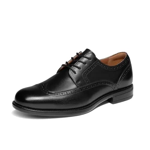 Bruno Marc Men's Brogue Wingtip Oxford Leather Dress Shoes Black Size 10 | Classic Leather Oxfords with ReserveCush Comfort Technology thumbnail 1