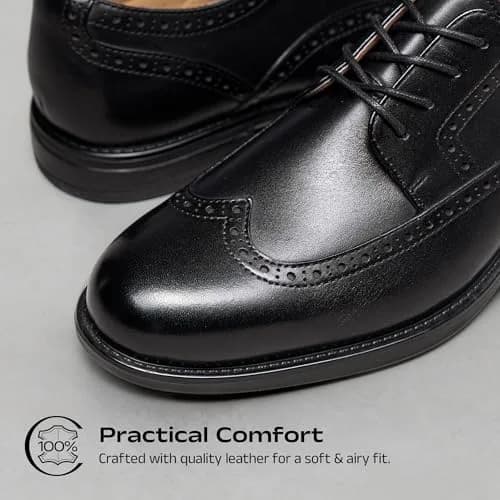 Bruno Marc Men's Brogue Wingtip Oxford Leather Dress Shoes Black Size 10 | Classic Leather Oxfords with ReserveCush Comfort Technology thumbnail 4