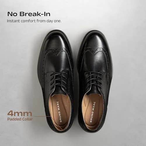 Bruno Marc Men's Brogue Wingtip Oxford Leather Dress Shoes Black Size 10 | Classic Leather Oxfords with ReserveCush Comfort Technology thumbnail 6