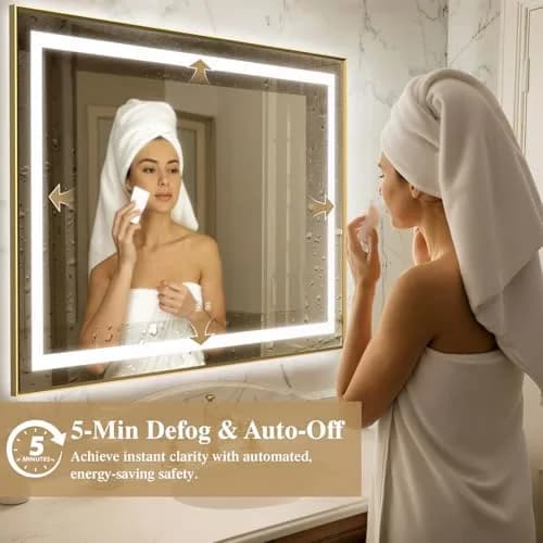 SHUAFA 40X36 Inch LED Bathroom Mirror with Lights, Gold Frame | Anti-Fog, Memory Function, ETL Certified thumbnail 5