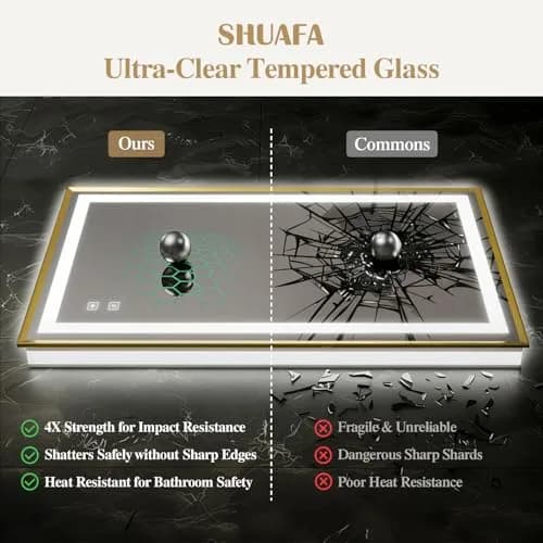 SHUAFA 40X36 Inch LED Bathroom Mirror with Lights, Gold Frame | Anti-Fog, Memory Function, ETL Certified thumbnail 6