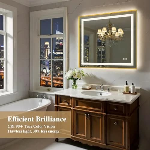 SHUAFA 40X36 Inch LED Bathroom Mirror with Lights, Gold Frame | Anti-Fog, Memory Function, ETL Certified thumbnail 2