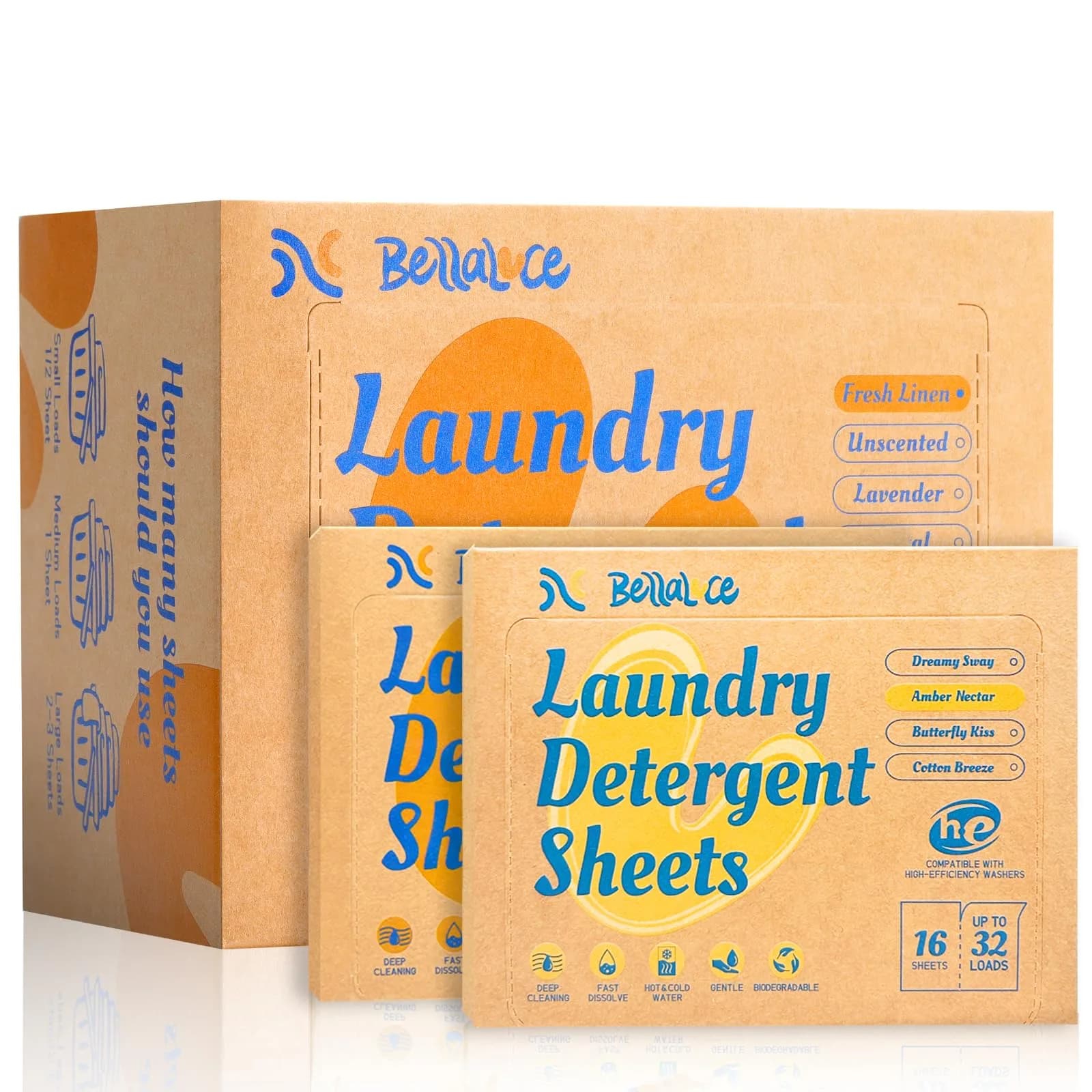 Bellaluce Laundry Detergent Sheets 240 Loads | Eco-Friendly & Portable — Fresh Linen & Amber Nectar