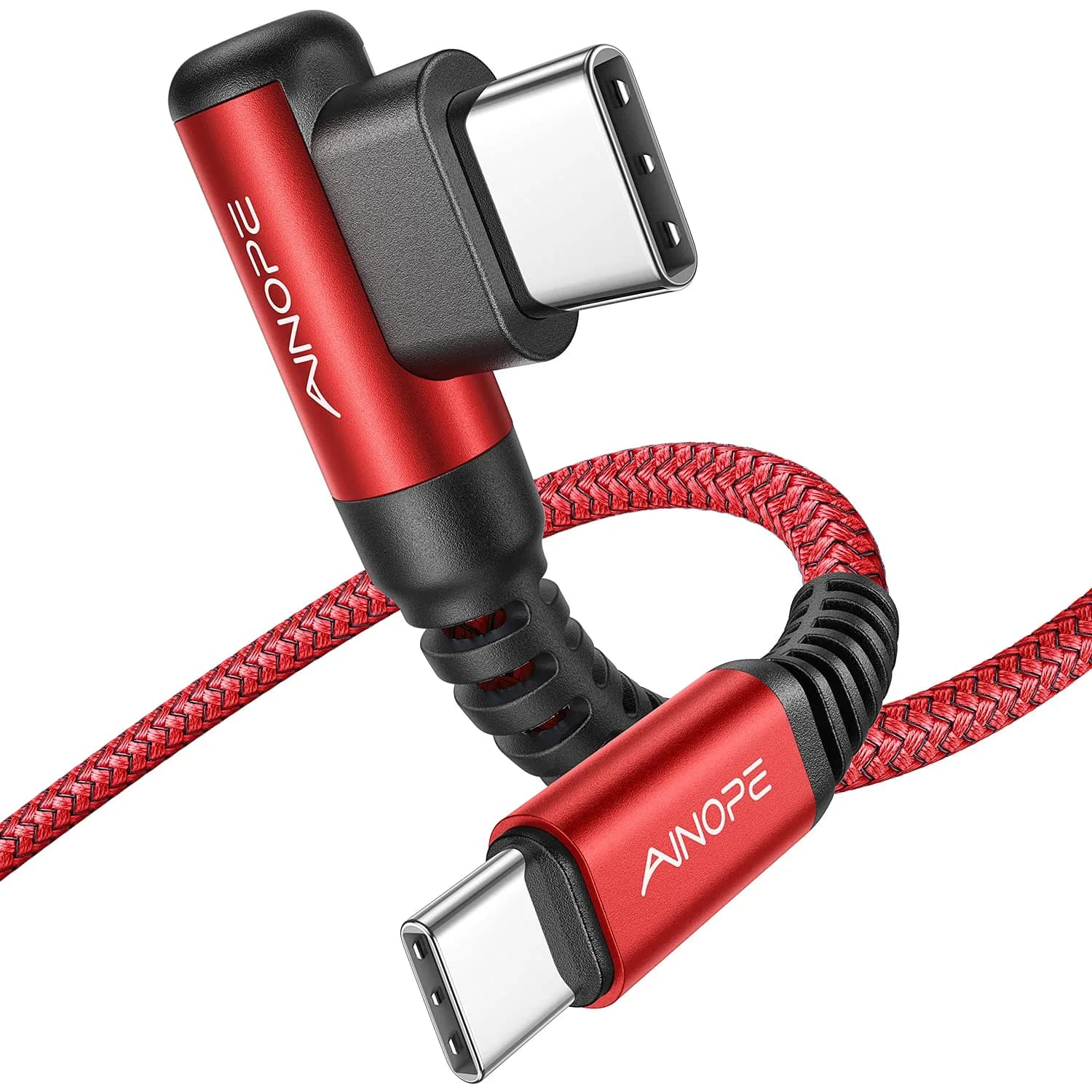 AINOPE Red 1.5FT USB C to USB C Cable | 60W Fast Charging & Data Transfer | Right Angle Design - main product image
