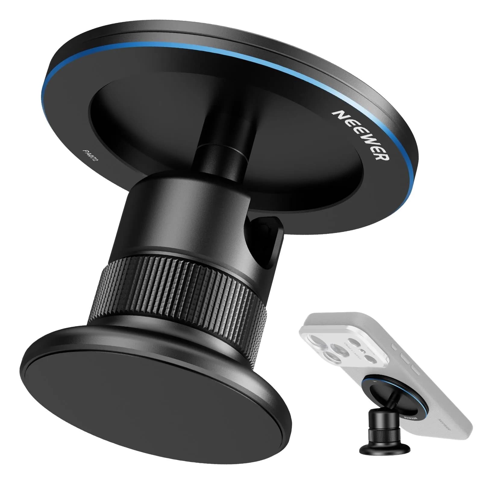NEEWER Magnetic Phone Tripod Mount with Ball Head & 1/4" Thread | Silver, 79g (2.8oz) — PA072